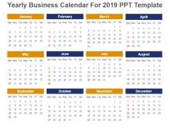 Yearly business calendar for 2019 ppt template