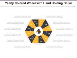 Yearly colored wheel with hand holding dollar