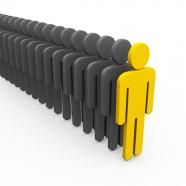 Yellow 3d man in front of line for leadership stock photo
