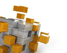 Yellow and white cubes for business process display stock photo