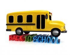 Yellow bus with back to school concept stock photo