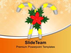 Yellow candy cane with flowers celebration christmas powerpoint templates ppt themes and graphics