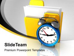 Yellow folder and clock uploading marketing powerpoint templates ppt themes and graphics 0113