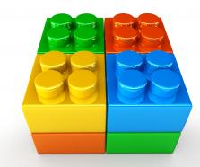 Yellow green red blue lego blocks in square shape stock photo
