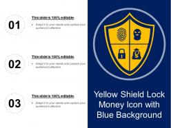 Yellow shield lock money icon with blue background