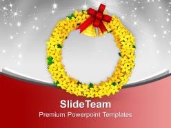 Yellow wreath with golden bells decoration christmas powerpoint templates ppt themes and graphics