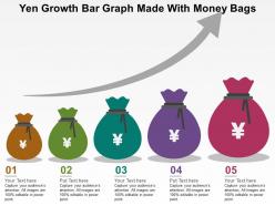 Yen growth bar graph made with money bags flat powerpoint design