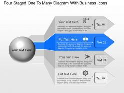 Yl four staged one to many diagram with business icons powerpoint template