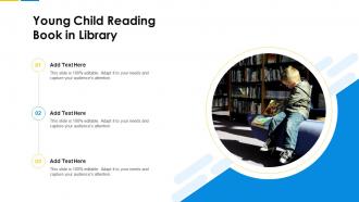 Young child reading book in library
