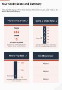 Your credit score and summary presentation report infographic ppt pdf document
