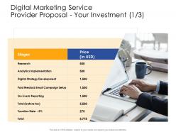 Your investment analytics digital marketing service provider proposal ppt powerpoint example topics