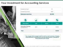 Your investment for accounting services ppt powerpoint presentation layouts sample