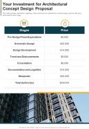 Your Investment For Architectural Concept Design Proposal One Pager Sample Example Document
