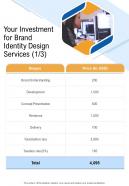 Your Investment For Brand Identity Design Services One Pager Sample Example Document