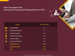 Your Investment For Business Presentation Styling Services Content Ppt Gallery