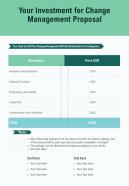 Your Investment For Change Management Proposal One Pager Sample Example Document