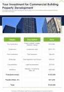 Your Investment For Commercial Building Property Development One Pager Sample Example Document