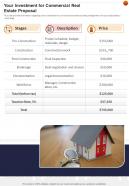 Your Investment For Commercial Real Estate Proposal One Pager Sample Example Document