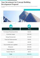 Your Investment For Concept Building Development Proposal One Pager Sample Example Document