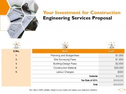 Your investment for construction engineering services proposal ppt powerpoint presentation outline layout ideas