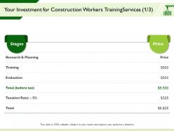 Your Investment For Construction Workers Trainingservices Training Ppt Presentation Microsoft