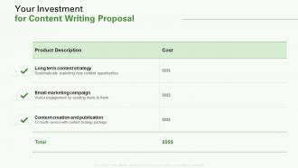 Your investment for content writing proposal ppt graphics