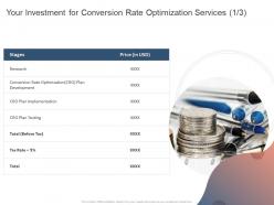 Your investment for conversion rate optimization services plan testing ppt powerpoint presentation show