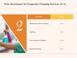 Your investment for corporate cleaning services stages ppt powerpoint outline