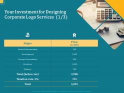 Your investment for designing corporate logo services l1686 ppt powerpoint icon