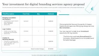 Your Investment For Digital Branding Services Agency Proposal Ppt Gallery Design Inspiration