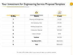 Your Investment For Engineering Service Proposal Template Ppt Powerpoint Presentation Good