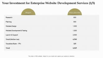 Your investment for enterprise website development services ppt slides icons