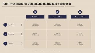 Your Investment For Equipment Maintenance Proposal Ppt Professional Example Introduction