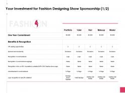 Your investment for fashion designing show sponsorship ppt slides