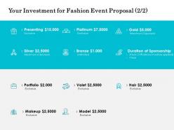 Your Investment For Fashion Event Proposal Portfolio Ppt Powerpoint