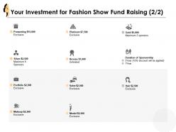 Your investment for fashion show fund raising powerpoint presentation