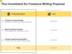 Your investment for freelance writing proposal ppt powerpoint presentation pictures example file