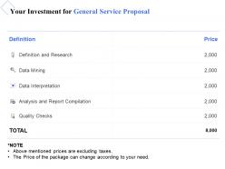 Your investment for general service proposal ppt powerpoint presentation ideas templates