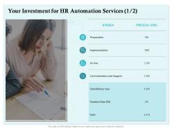 Your investment for hr automation services preparation ppt powerpoint presentation summary layout ideas