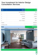 Your Investment For Interior Design Consultation Services One Pager Sample Example Document