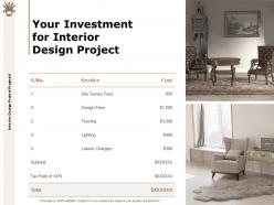 Your Investment For Interior Design Project Cost Ppt Powerpoint Slides