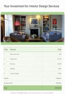 Your Investment For Interior Design Services One Pager Sample Example Document
