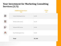 Your investment for marketing consulting services ppt powerpoint presentation gallery slide