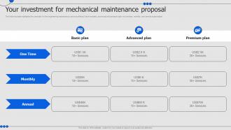 Your Investment For Mechanical Maintenance Proposal Ppt Model Shapes