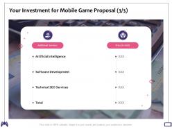 Your investment for mobile game proposal technical seo ppt powerpoint presentation files