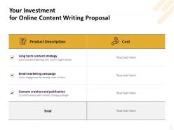 Your investment for online content writing proposal ppt powerpoint images