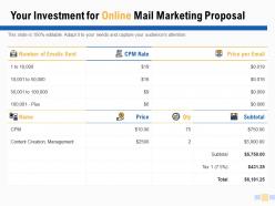 Your investment for online mail marketing proposal ppt powerpoint slides