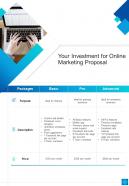 Your Investment For Online Marketing Proposal One Pager Sample Example Document