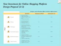 Your Investment For Online Shopping Platform Design Proposal Planning Ppt Icon Sample