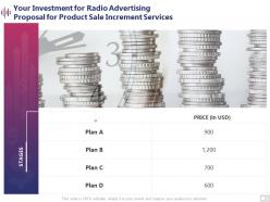 Your investment for radio advertising proposal for product sale increment services ppt styles gridlines